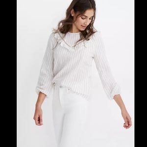 Madewell Ruffle Yoke Prairie Top in Pinstripe Size XL